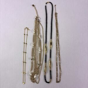 Lot of 4 Vintage Gold Tone Necklaces Shiny Various Lengths w/ Accents